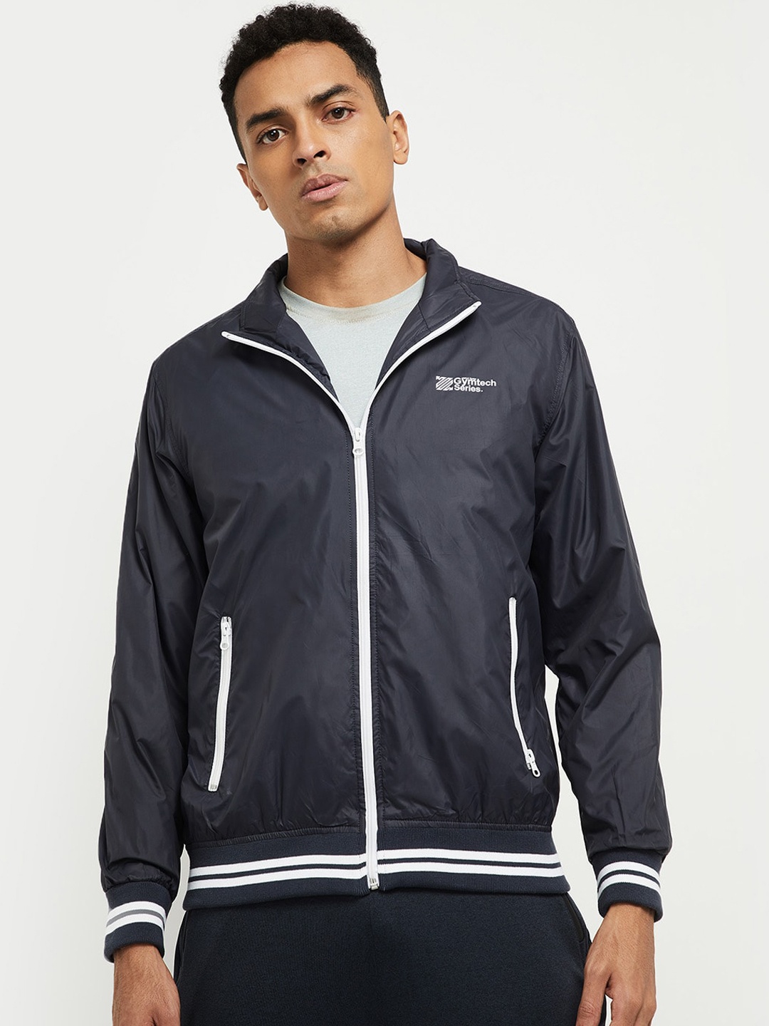 

max Men Navy Blue Bomber Jacket