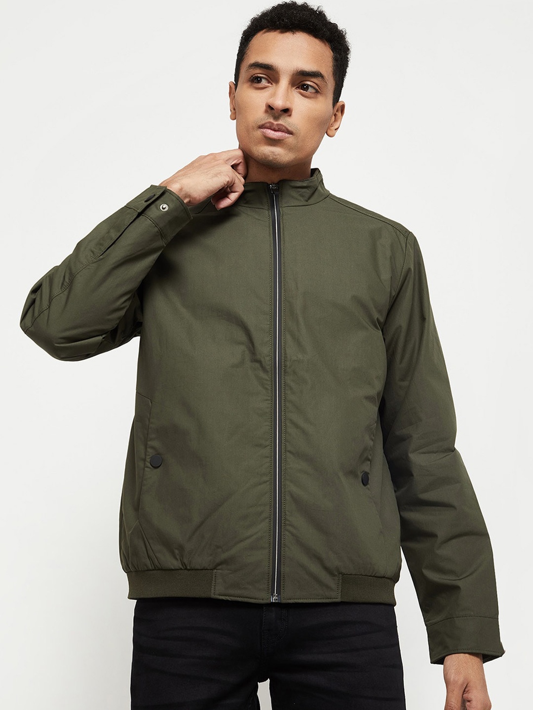 

max Men Olive Green Cotton Padded Jacket