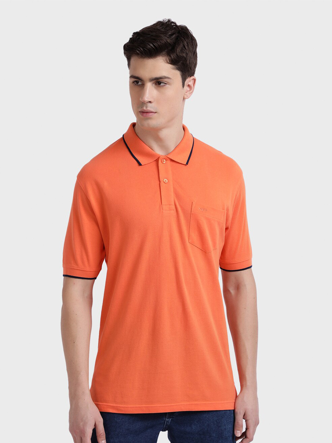 

ColorPlus Men Orange Polo Collar Cotton T-shirt
