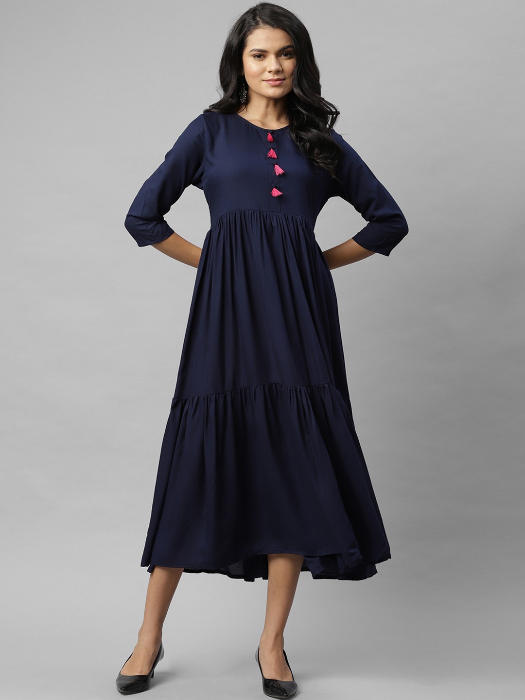 

Rigo Solid Round Neck Anarkali Kurta, Navy blue