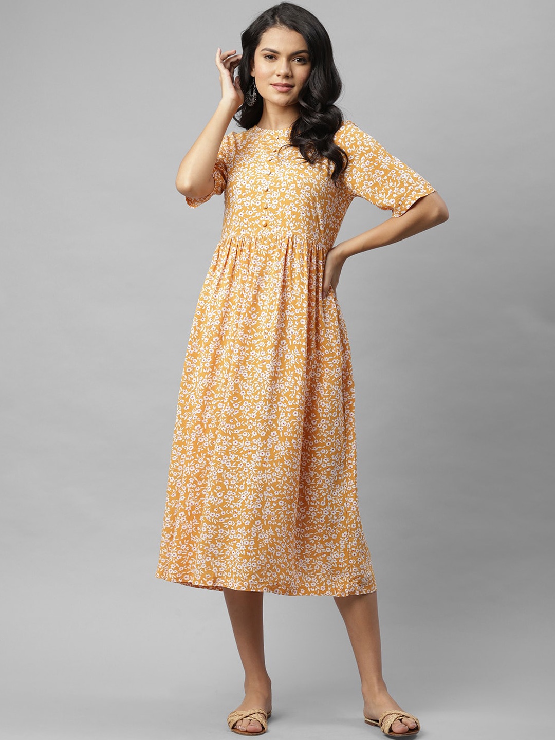 

Rigo Mustard Yellow Floral Dress
