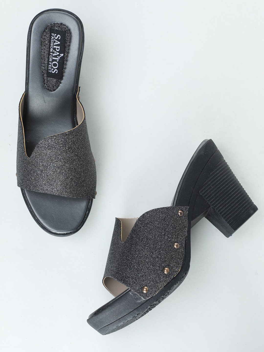 

SAPATOS Grey Textured Block Mules