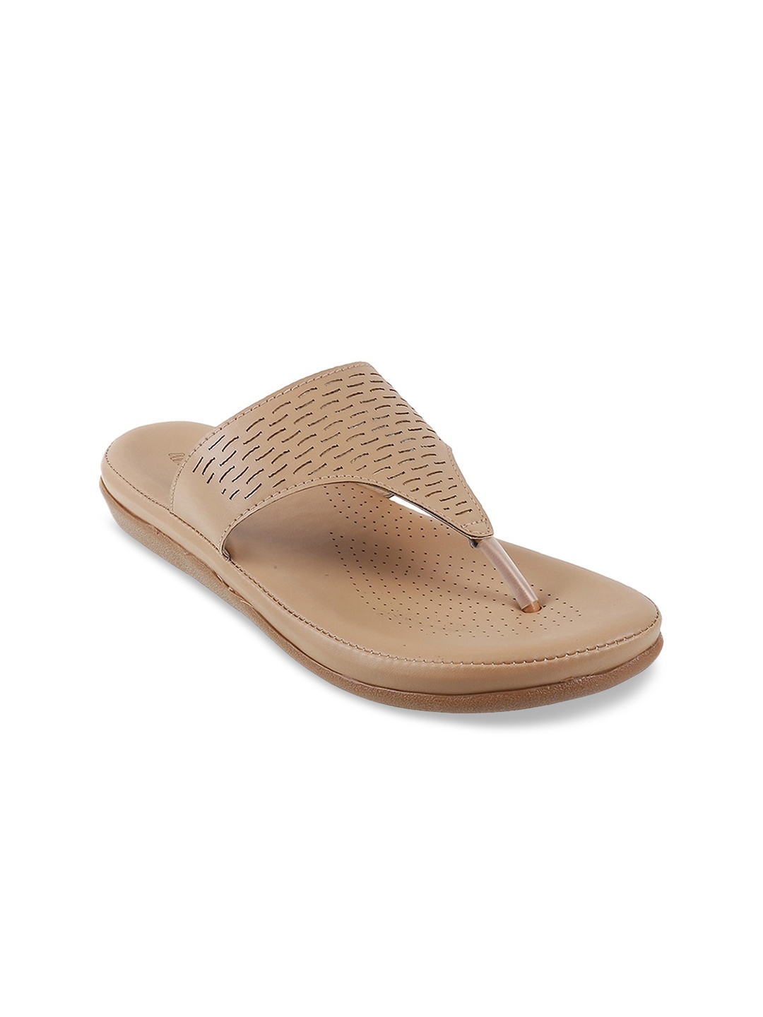 

WALKWAY by Metro Women Beige T-Strap Flats with Laser Cuts