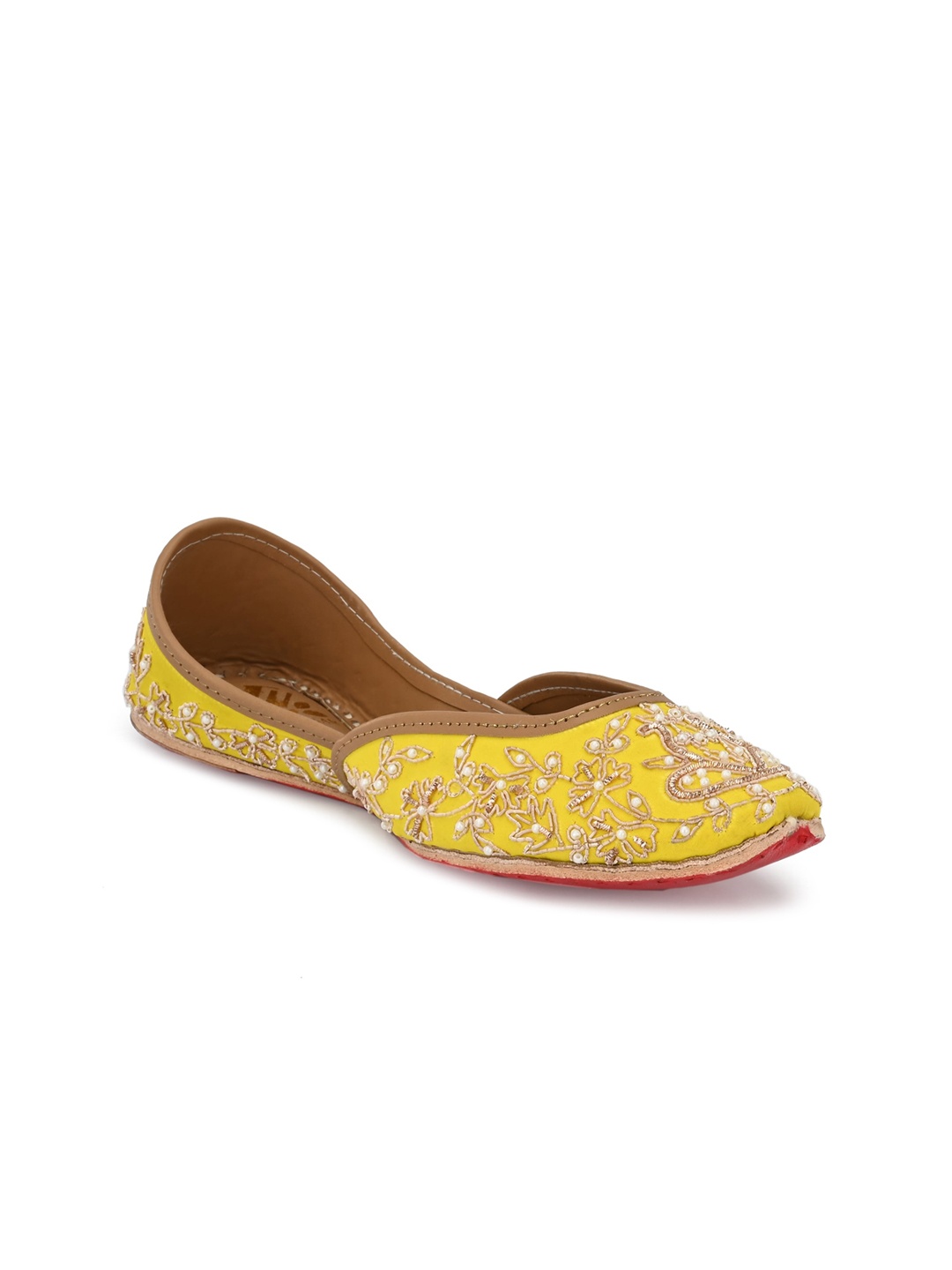 

Sringam Women Yellow Embellished Leather Ethnic Mojaris Flats