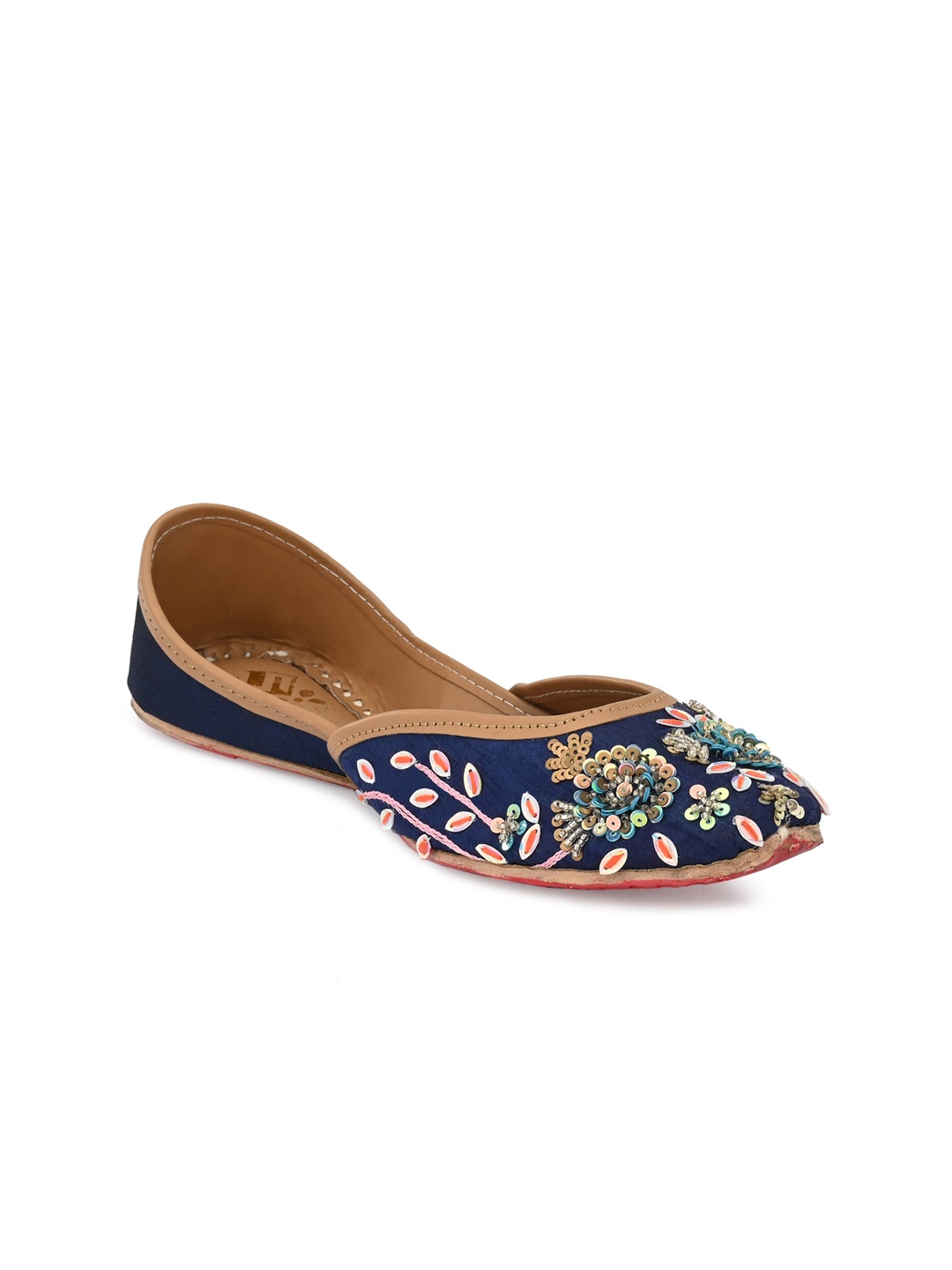 

Sringam Women Blue Embroidered Mojaris Flats, Navy blue