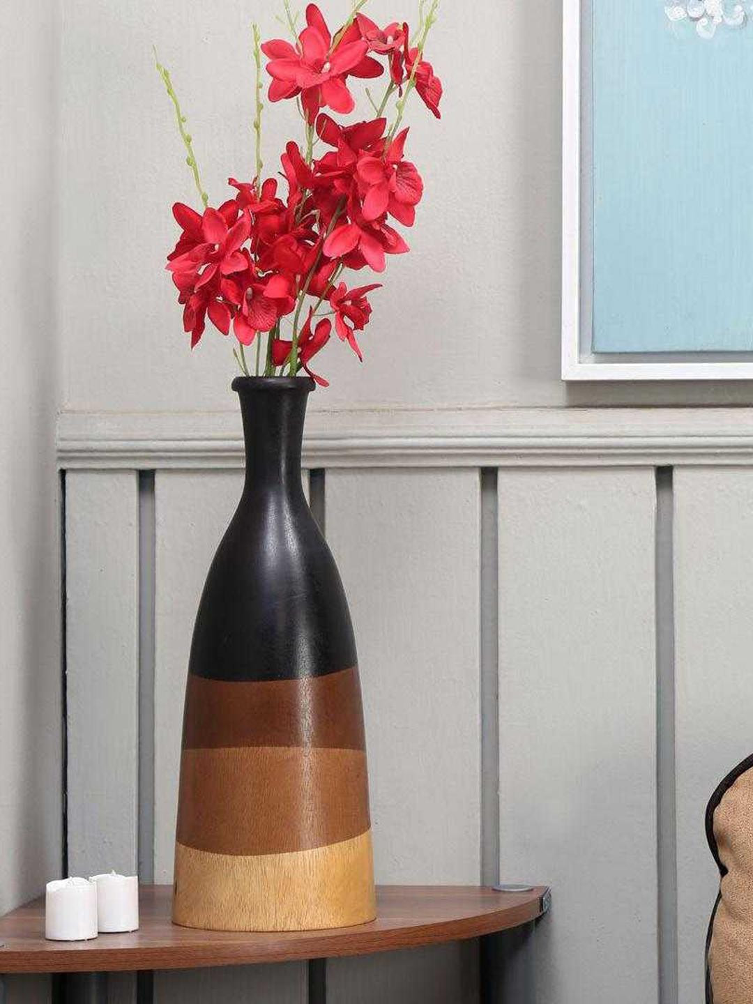 

Athome by Nilkamal Brown & Beige Colourblocked Wooden Vase