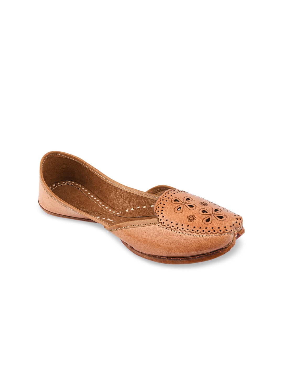 

DESI COLOUR Women Nude-Coloured Embellished Leather Ethnic Mojaris with Laser Cuts Flats