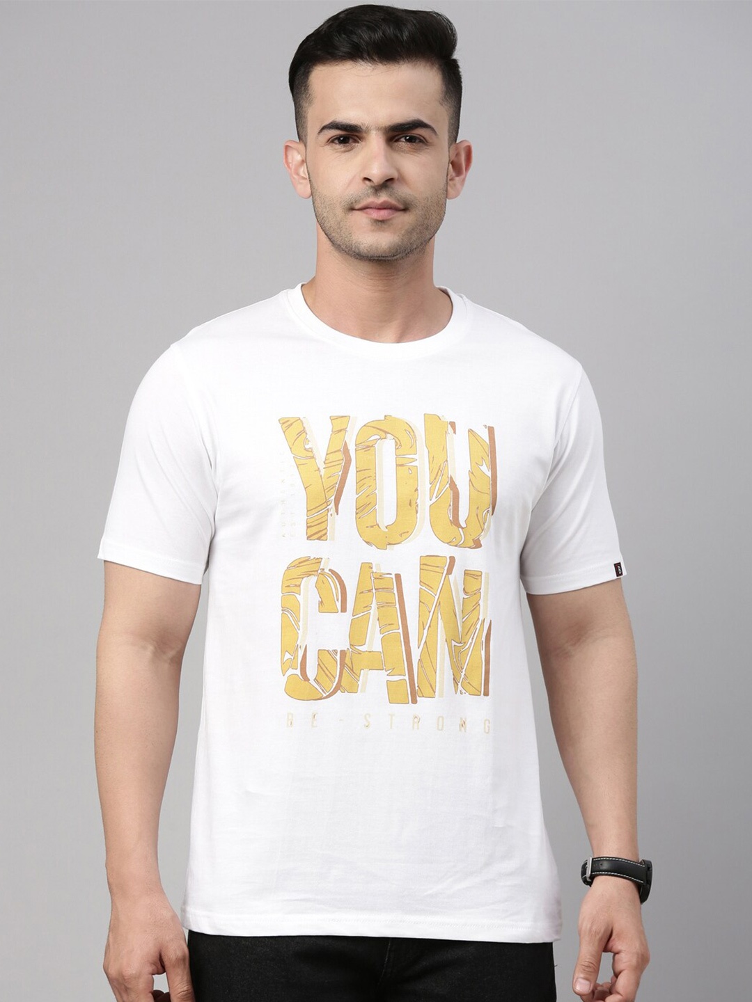 Bushirt Men White Printed Pure Cotton T-shirt
