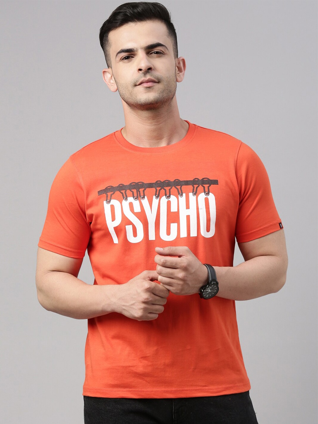 Bushirt Men Orange Printed Pure Cotton T-shirt