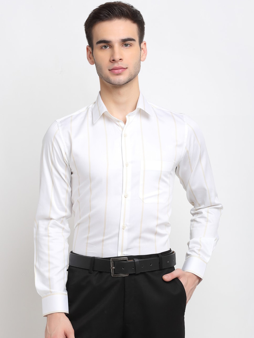 

FINNOY Men White Opaque Striped Formal Shirt