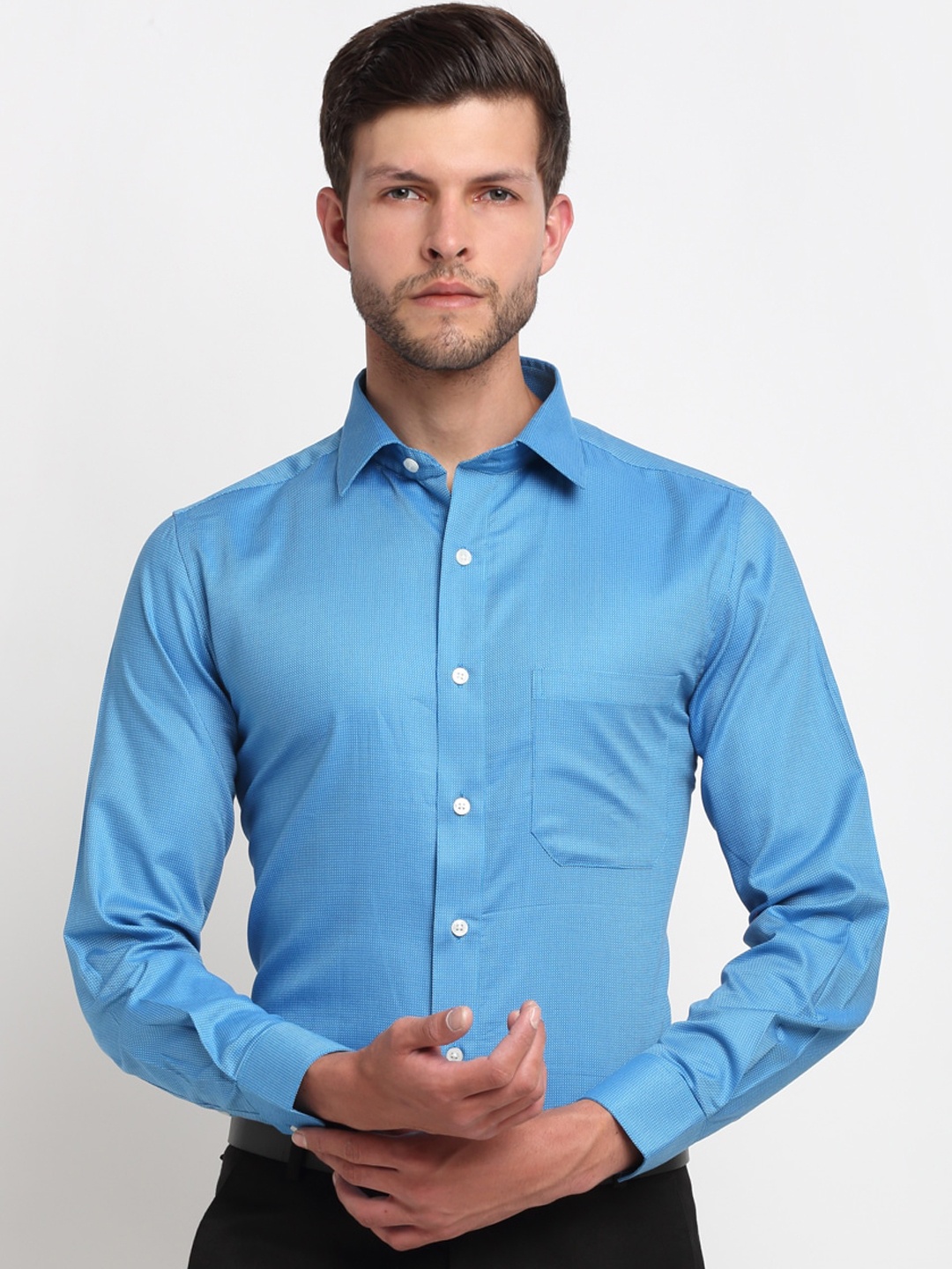 

FINNOY Men Blue Opaque Formal Shirt