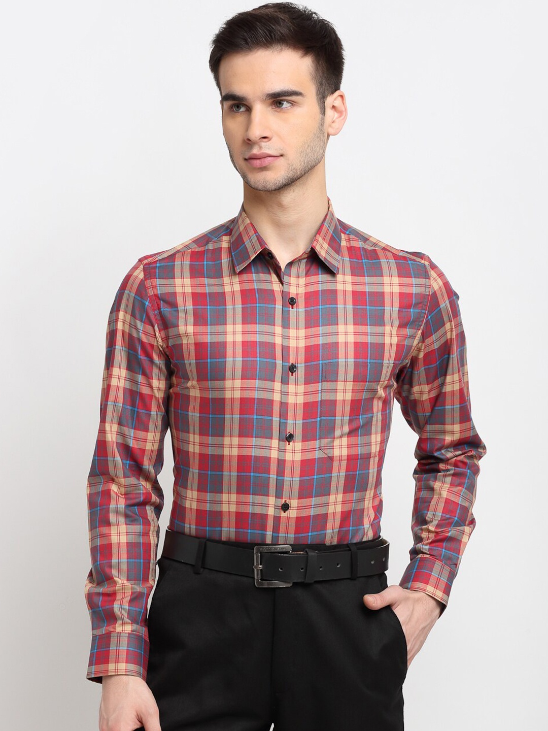 

FINNOY Men Brown Slim Fit Tartan Checks Opaque Checked Formal Shirt