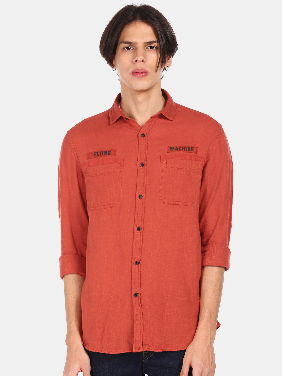 

Flying Machine Men Orange Opaque Casual Shirt