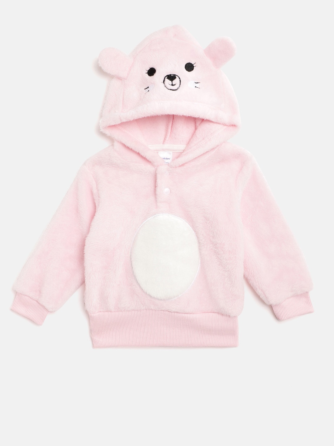 

Moms Love Infant Girls Pink & White Cotton Sherpa Hooded Sweatshirt