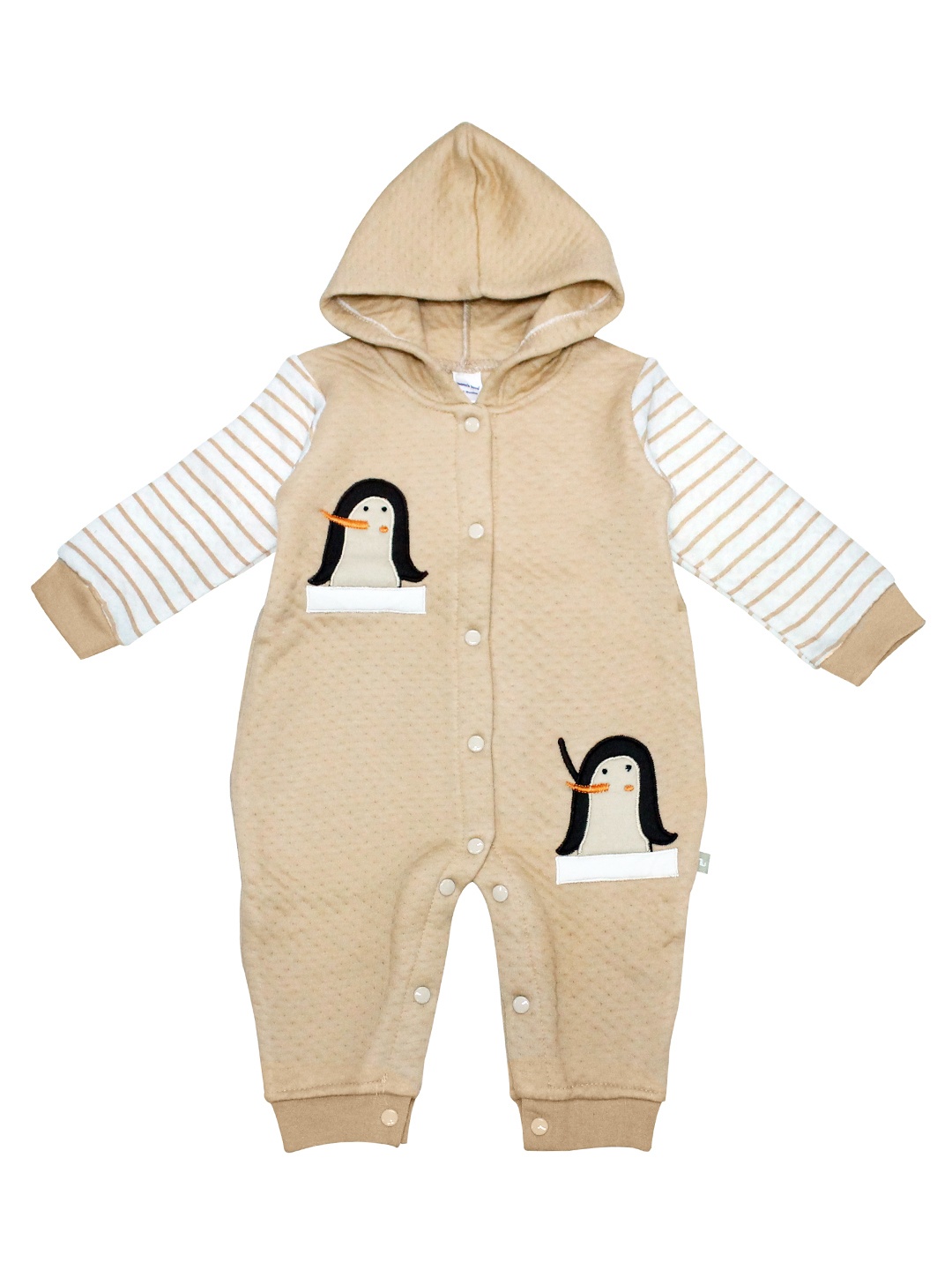 

Moms Love Infant Boys Beige Pure Cotton Self-Design Hooded Rompers