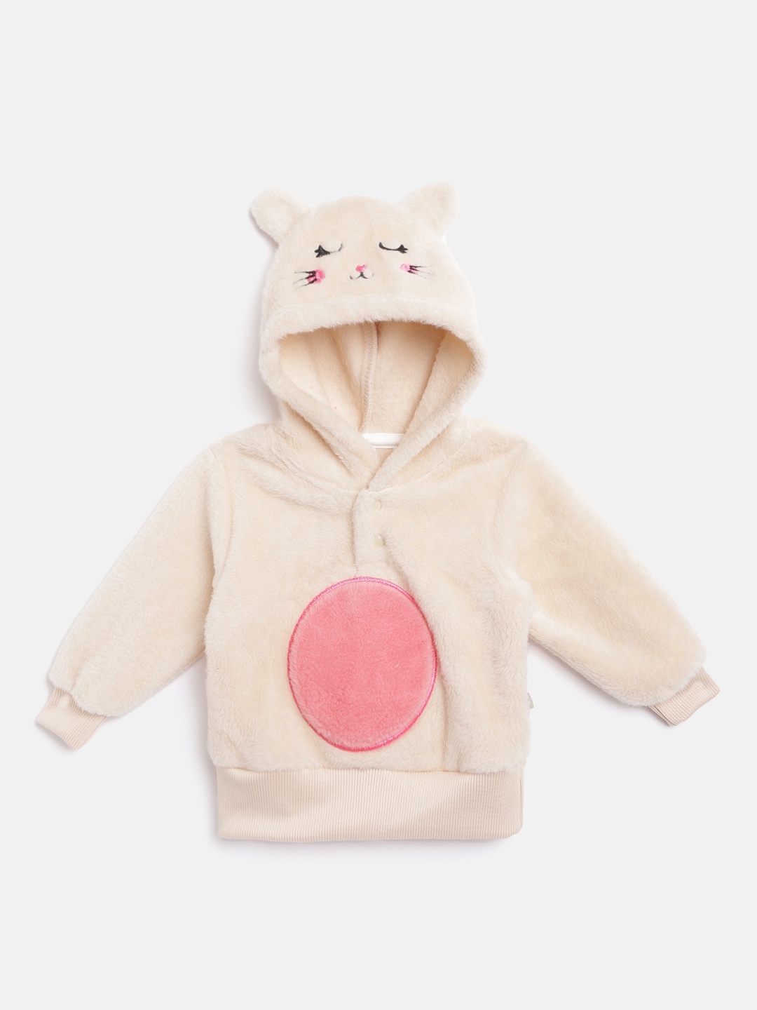 

Moms Love Infant Girls Beige & Pink Cotton Geometric Print Hooded Sweatshirt