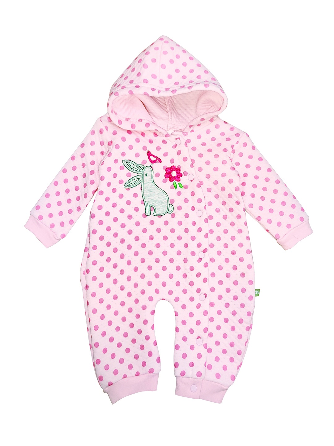 

Moms Love Infant Girls Pink Cotton Polka Dot Print Hooded Rompers