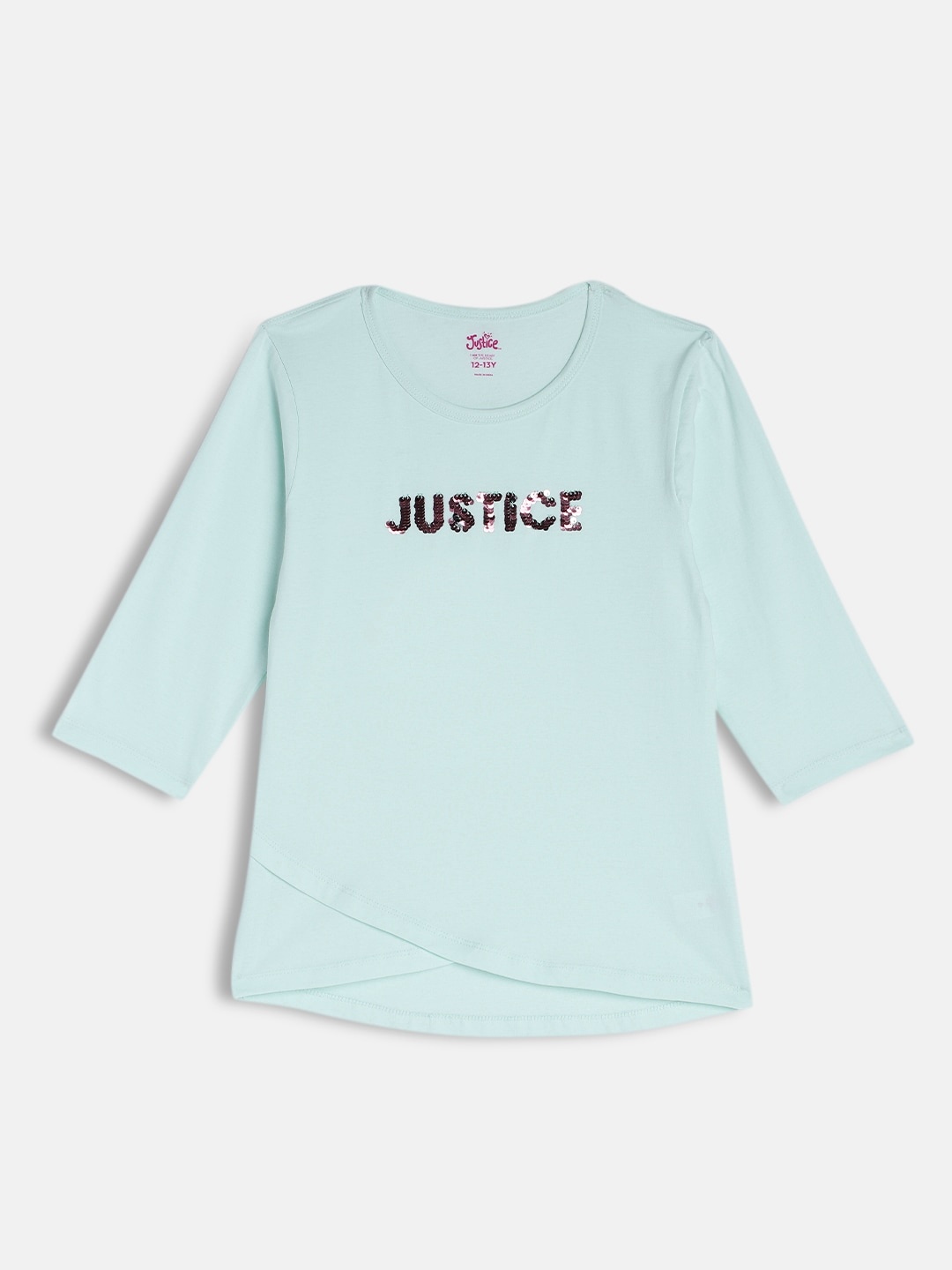 

JUSTICE Girls Blue Sequined Pure Cotton Top