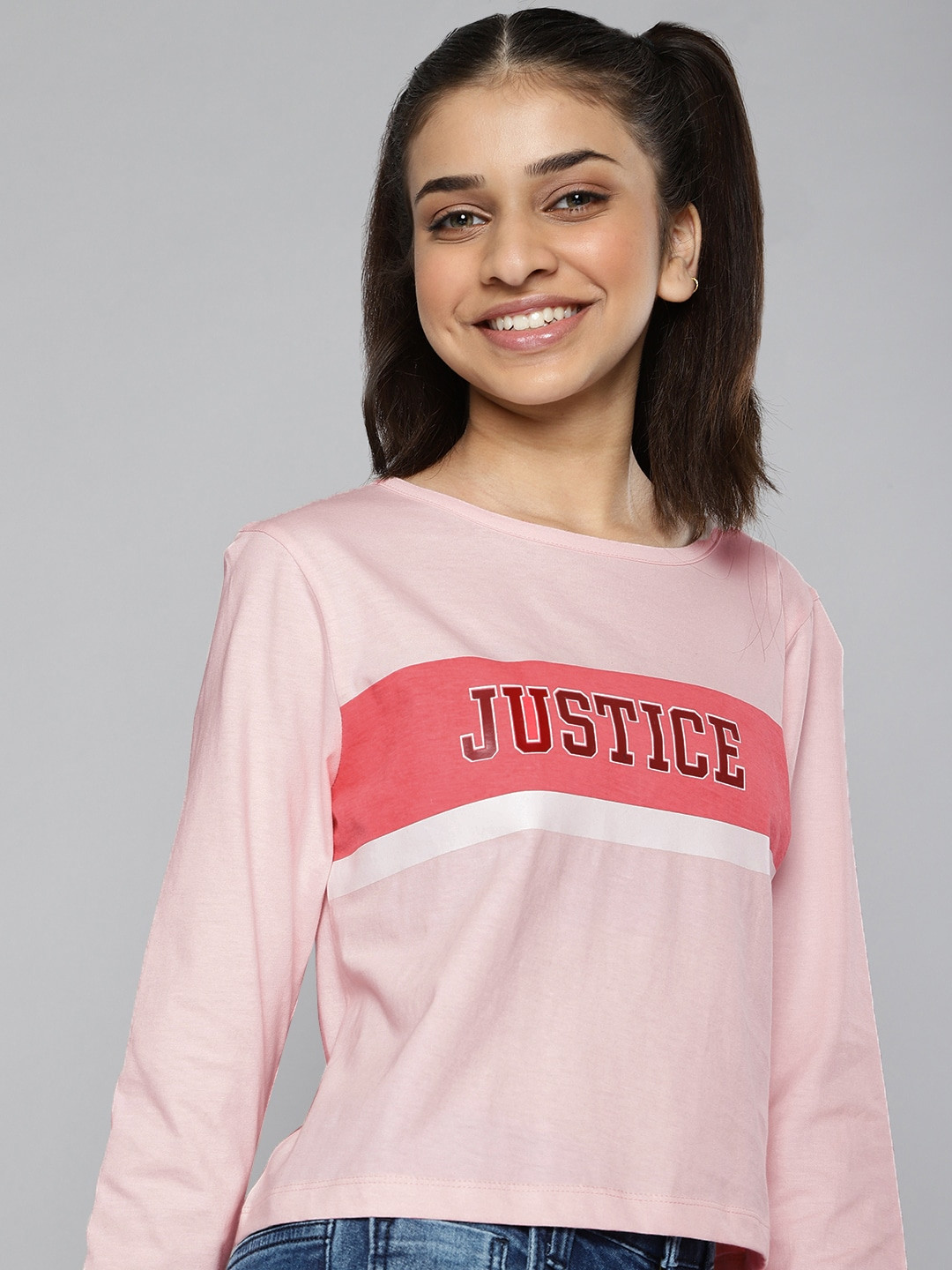 

JUSTICE Girls Pink Typography Printed T-shirt