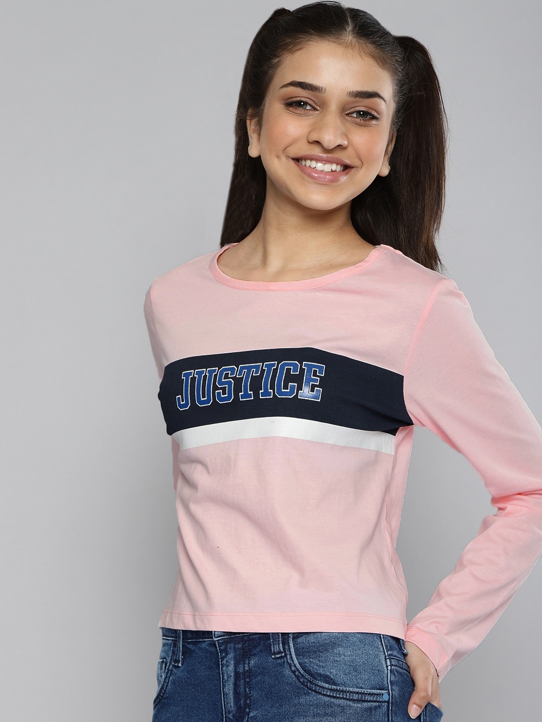 

JUSTICE Girls Pink Brand Logo Printed Pure Cotton T-shirt