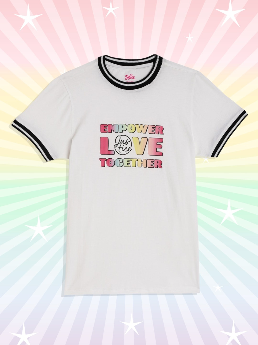 

JUSTICE Girls White Typography Printed Pure Cotton T-shirt