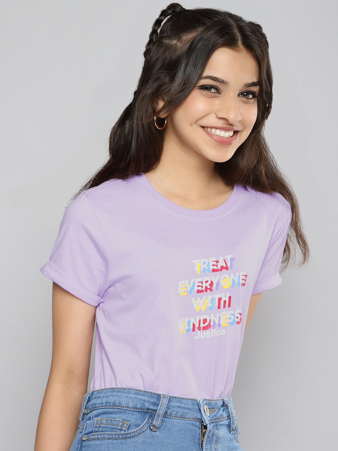 

JUSTICE Girls Lavender Printed Pure Cotton T-shirt