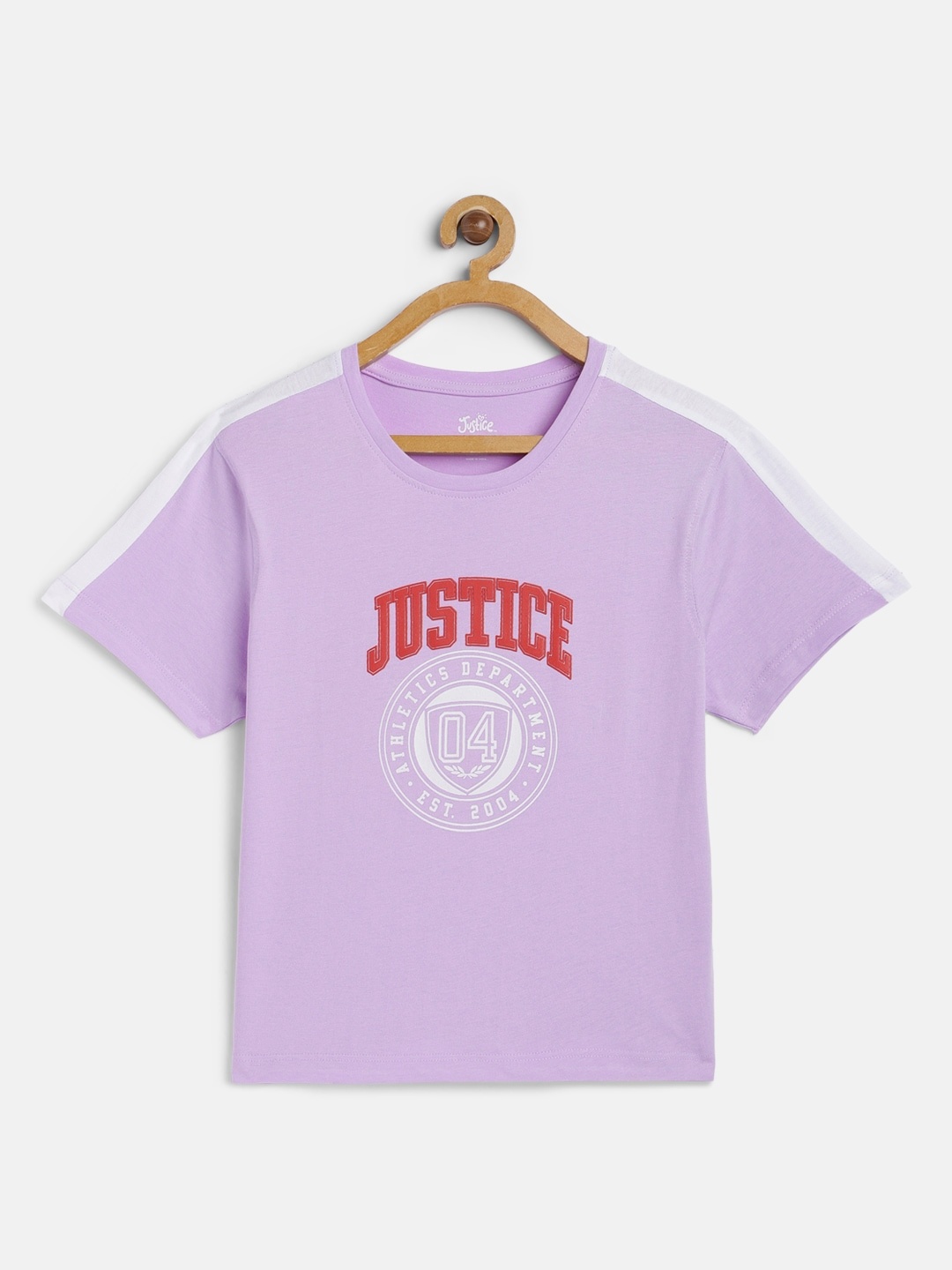 

JUSTICE Girls Lavender Typography Printed Round Neck Regular Sleeves Cotton Applique