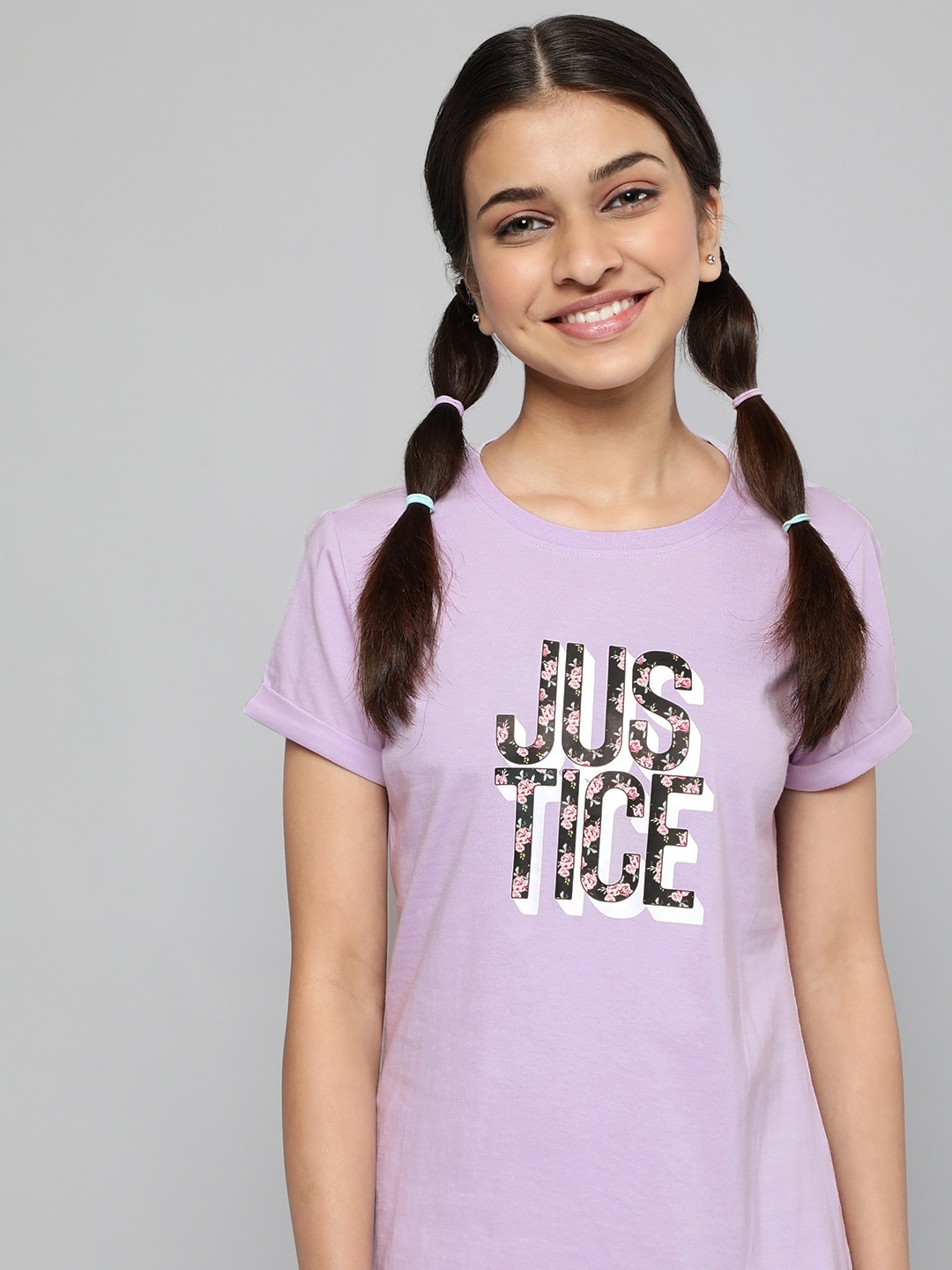 

JUSTICE Girls Lavender Brand Logo Printed Pure Cotton T-shirt