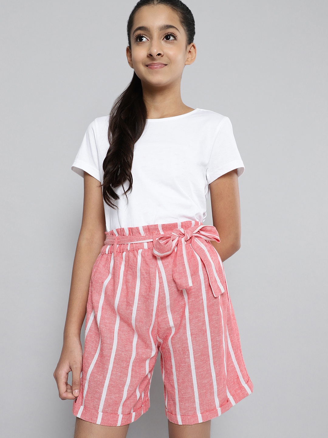 

JUSTICE Girls Pink Striped Mid-Rise Cotton Regular Shorts
