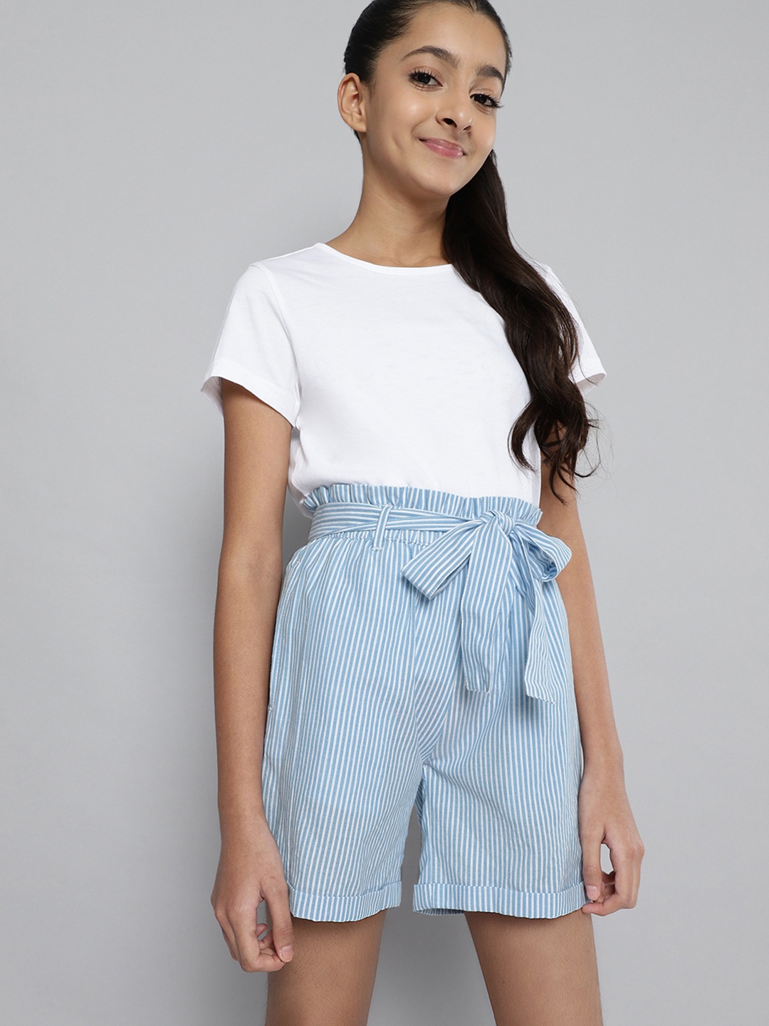 

JUSTICE Girls Blue Striped Mid-Rise Cotton Regular Shorts