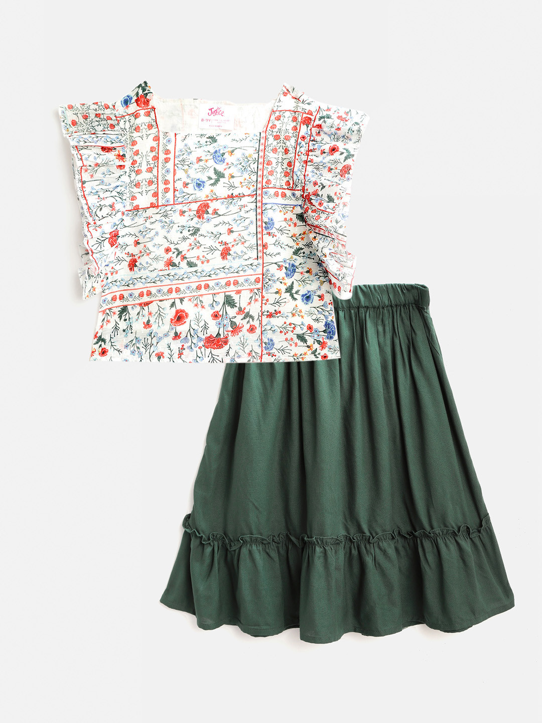 

JUSTICE Girls White & Red Floral Print Co-ord Set