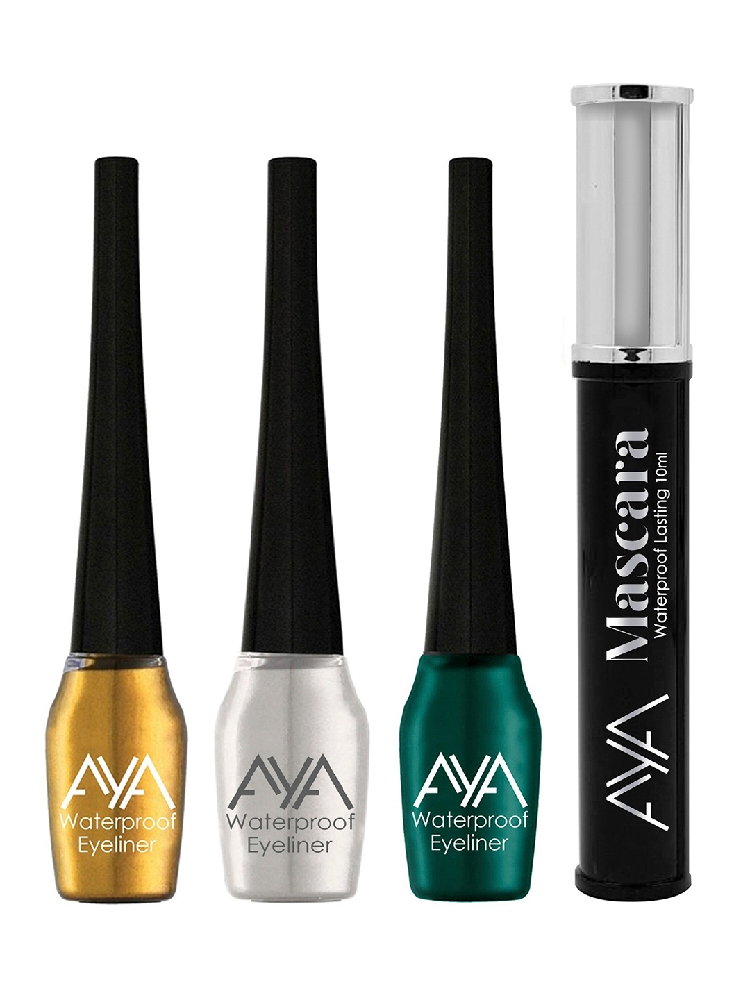 

AYA Set of 3 Waterproof Liquid Eyeliner & Black Mascara, Gold