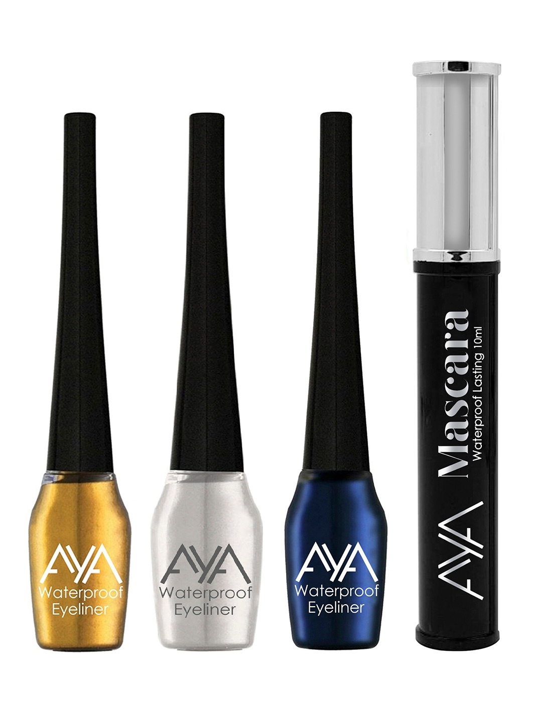 

AYA Set of 3 Waterproof Liquid Eyeliner & Black Mascara, Gold