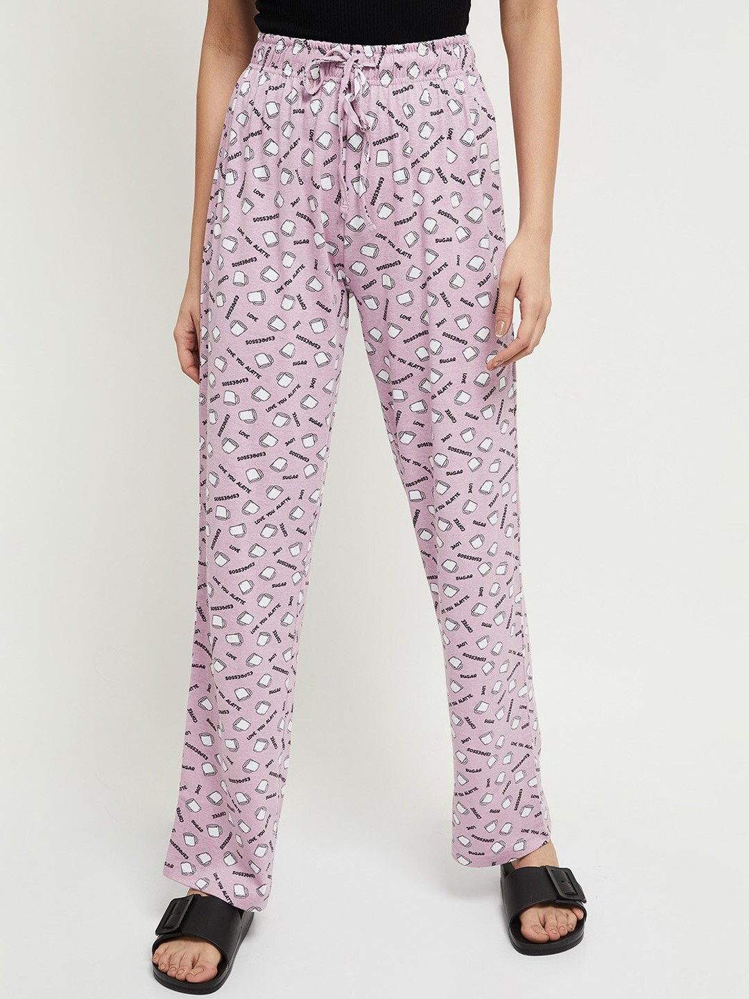 

max Women Mauve & Black Printed Pure Cotton Lounge Pants