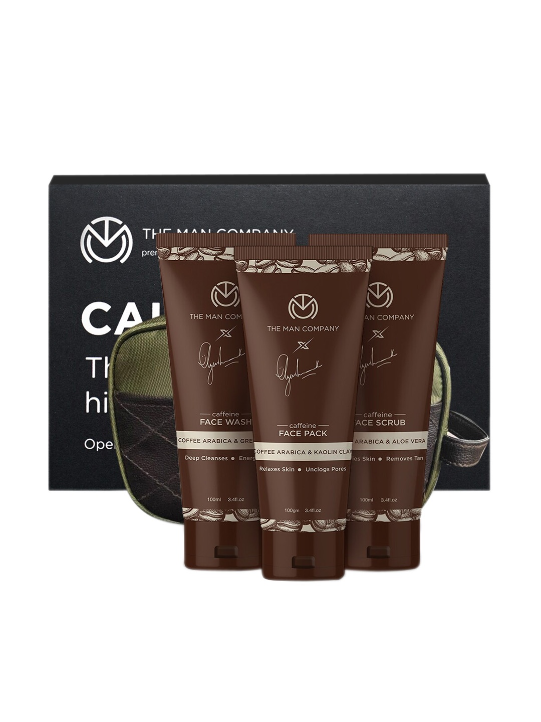 

The Man Company Men Caffeine Face Care Kit with Face Wash, Scrub, Pack and Grooming Pouch, Brown