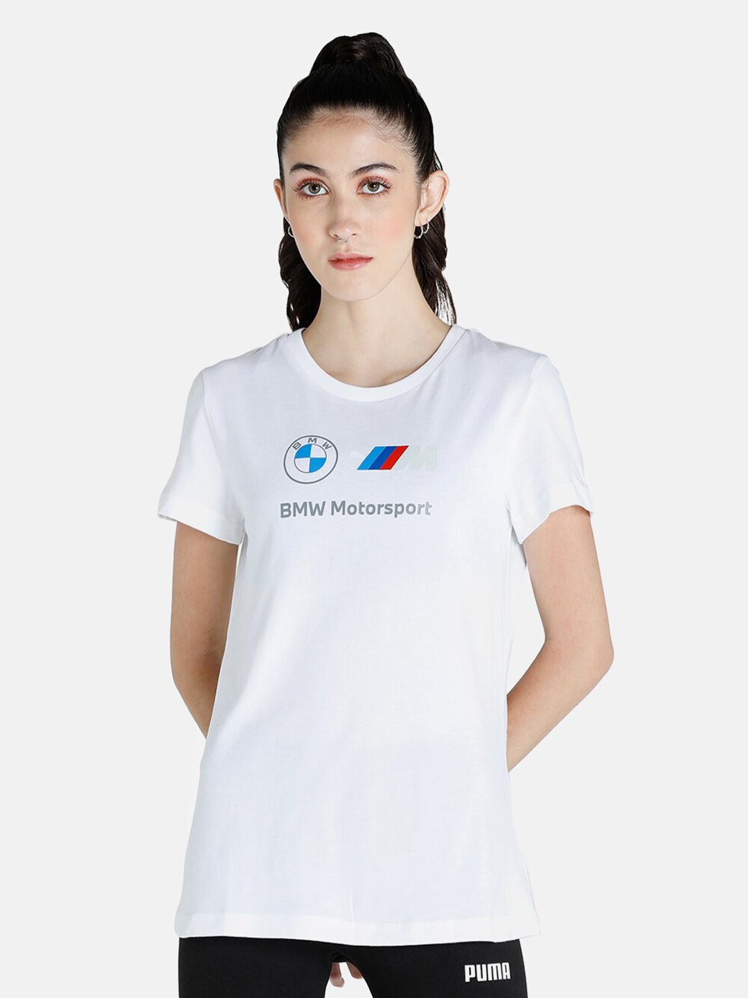 

PUMA Motorsport Women White Essential Logo Printed BMW M Motorsport Relaxed T-Shirt