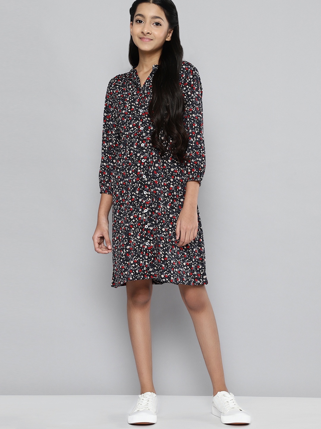 

JUSTICE Girls Black & Red Floral A-Line Dress