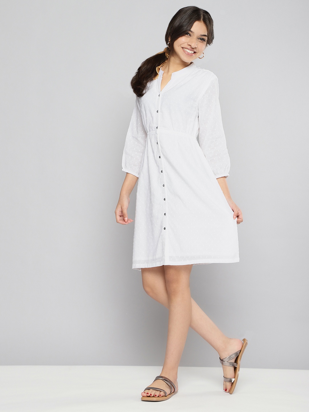 

JUSTICE Girls White Self Design Flared Dress