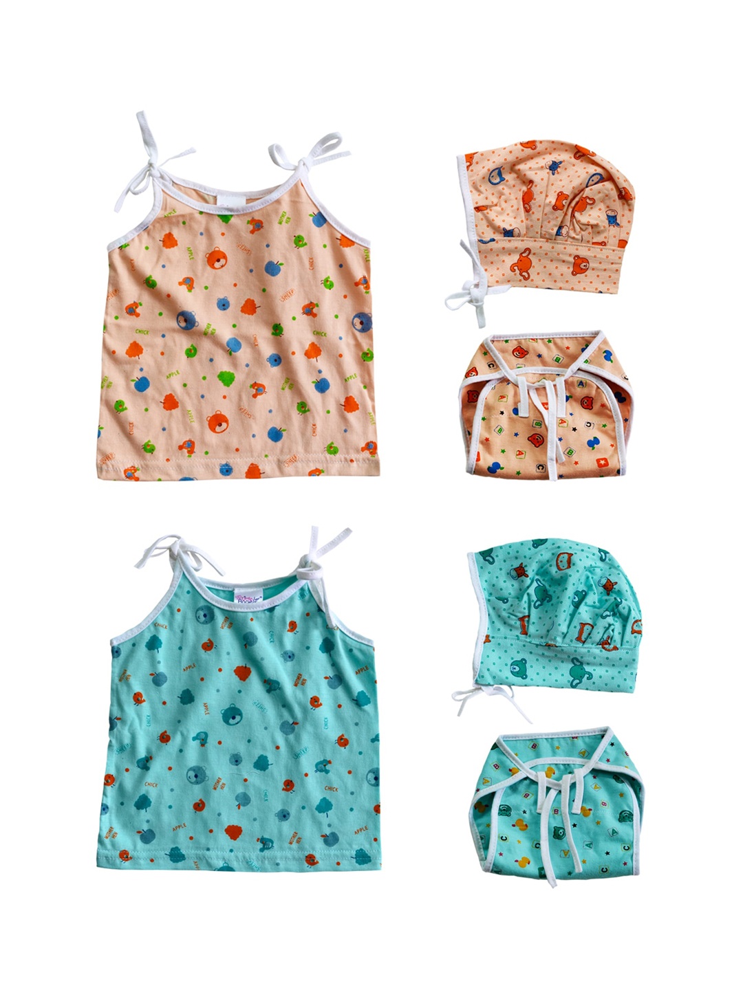 

Little Angels Set Of 2 Unisex Kids Cotton Printed Jhabla With Cap & Nappy, Assorted