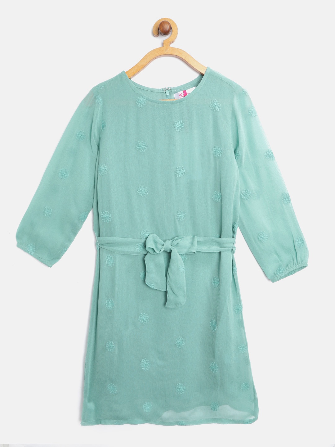 

JUSTICE Girls Sea Green Floral Embroidered Sheath Dress with Belt