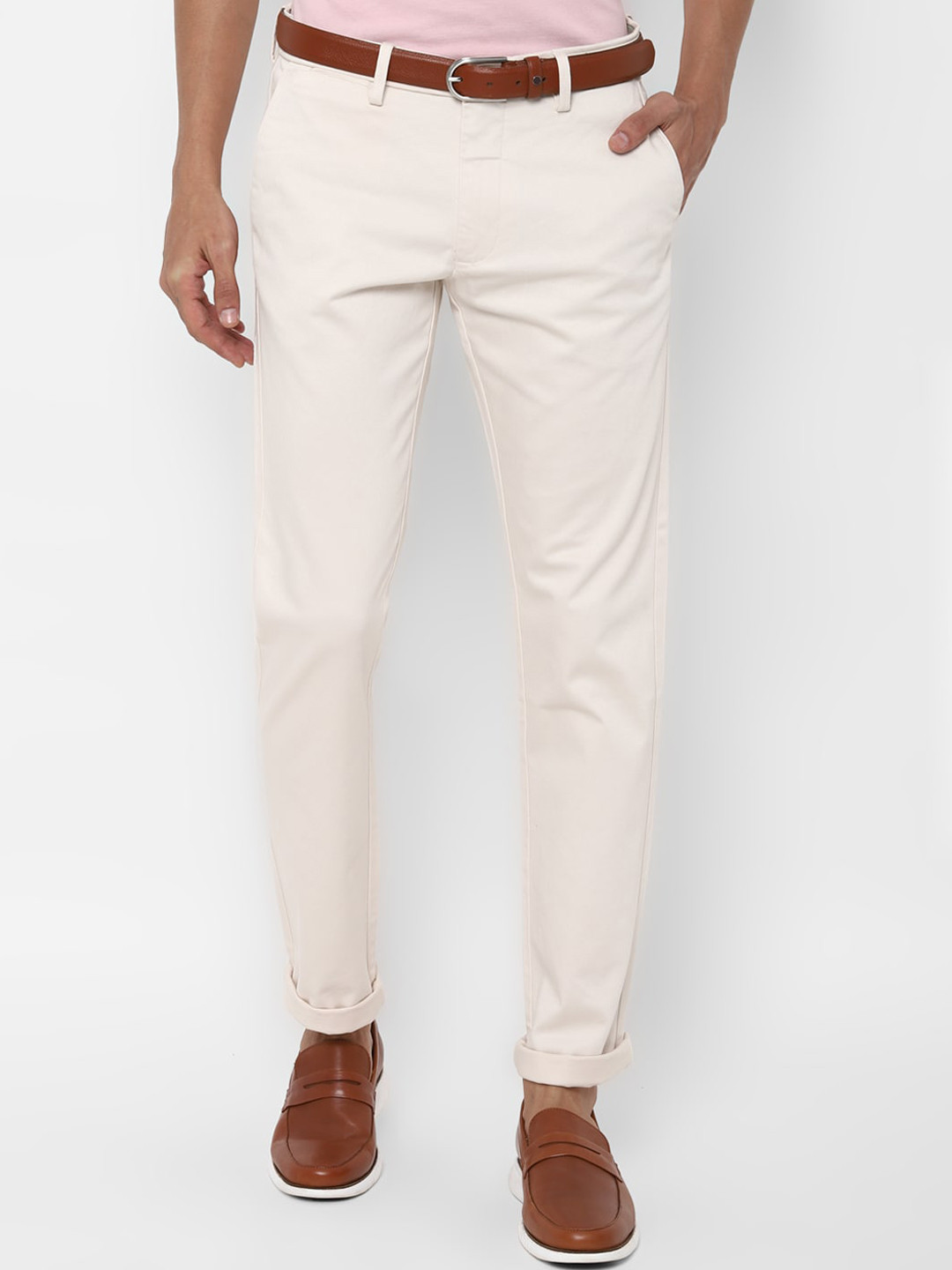 

Allen Solly Men Cream-Coloured Slim Fit Trousers