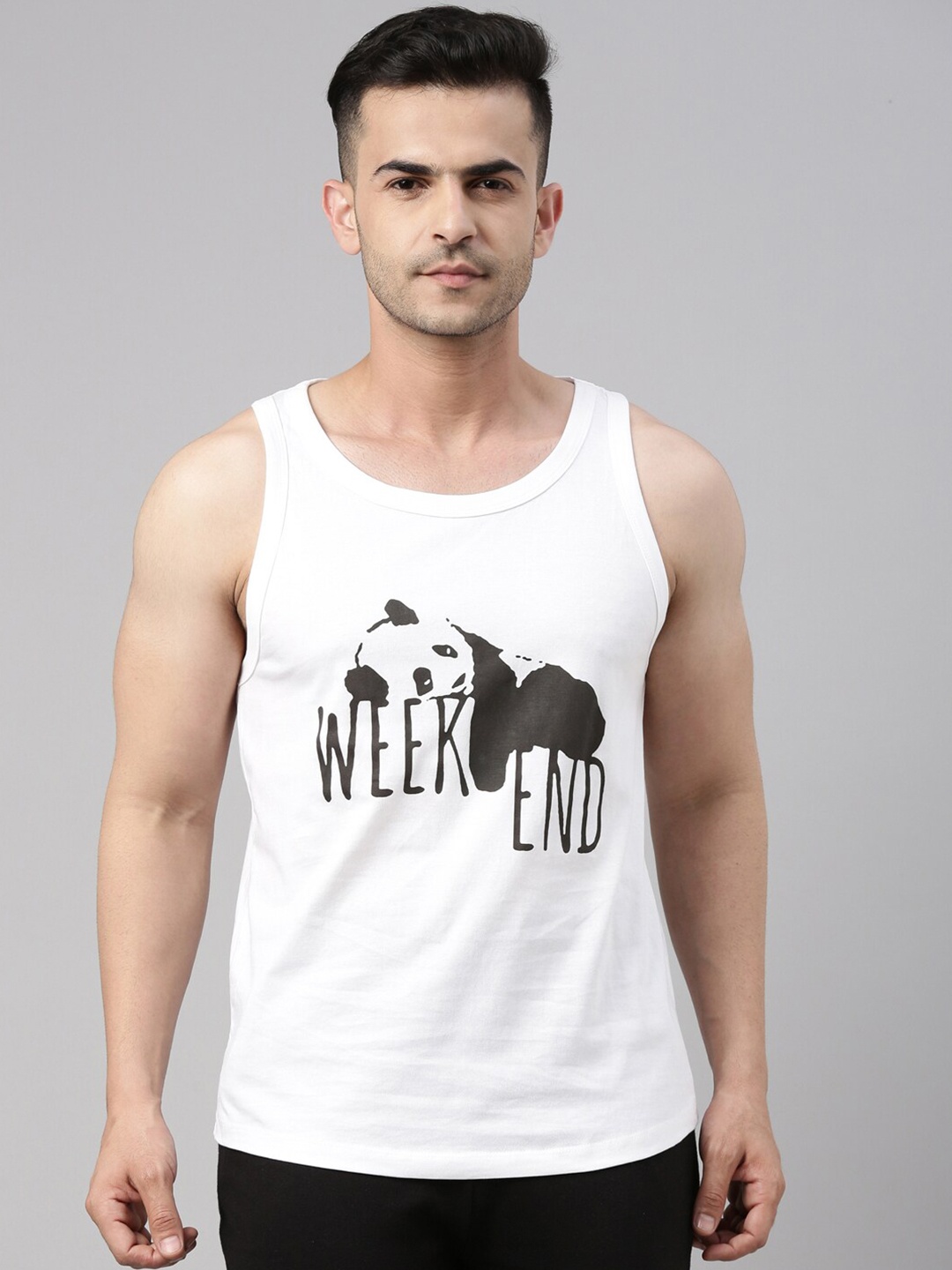 

Bushirt Men White Printed Pure Cotton T-shirt