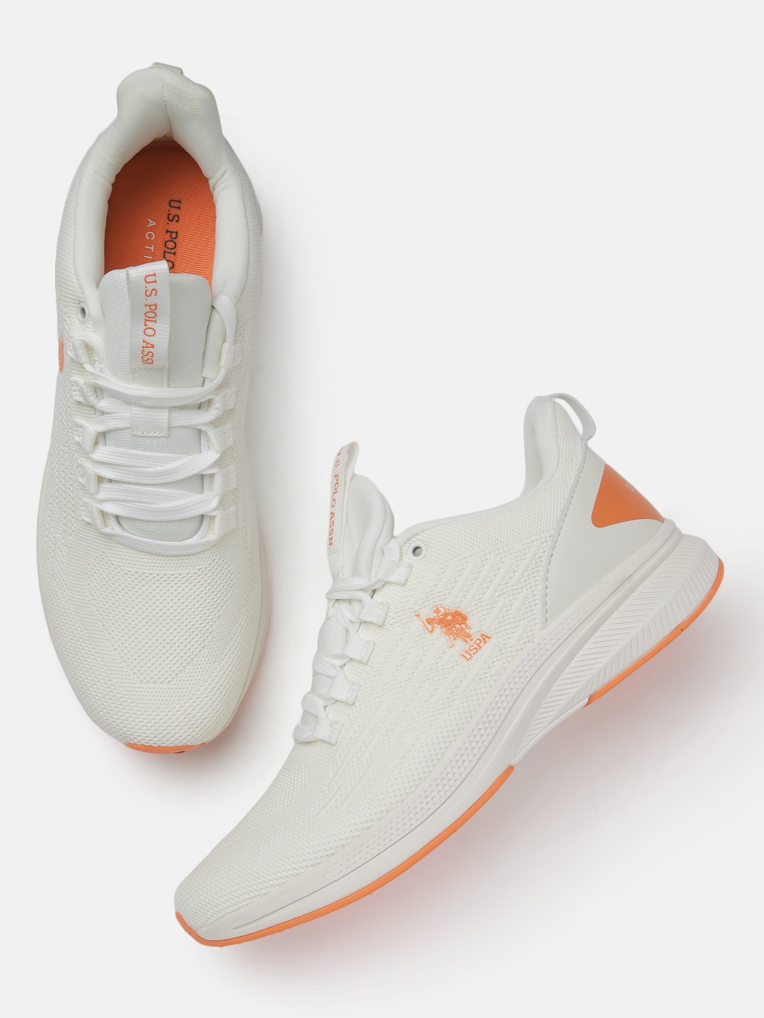 

U S Polo Assn Men Off White Textile Walking Shoes