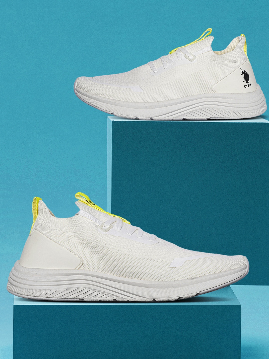 

U S Polo Assn Men Off White Textile Walking Shoes