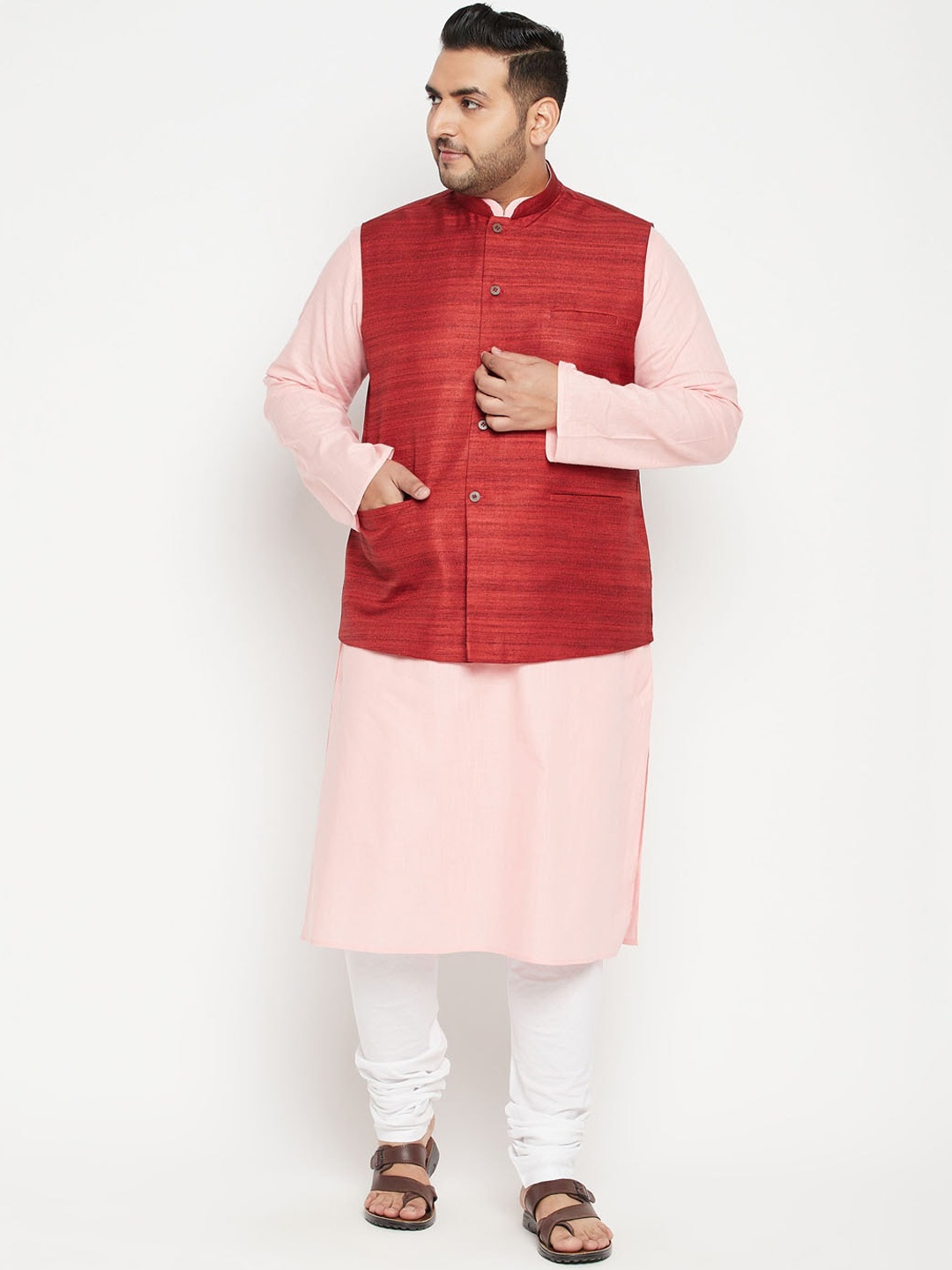 

VASTRAMAY Men Pink Layered Kurta with Pyjamas