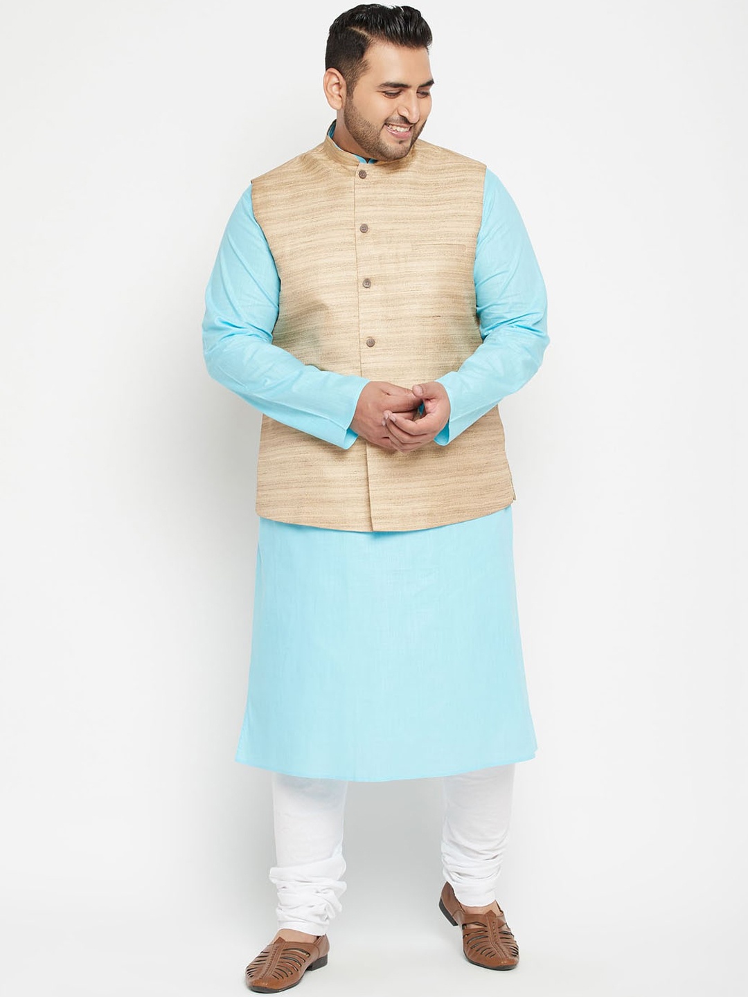 

VASTRAMAY Men Blue Layered Kurta with Churidar