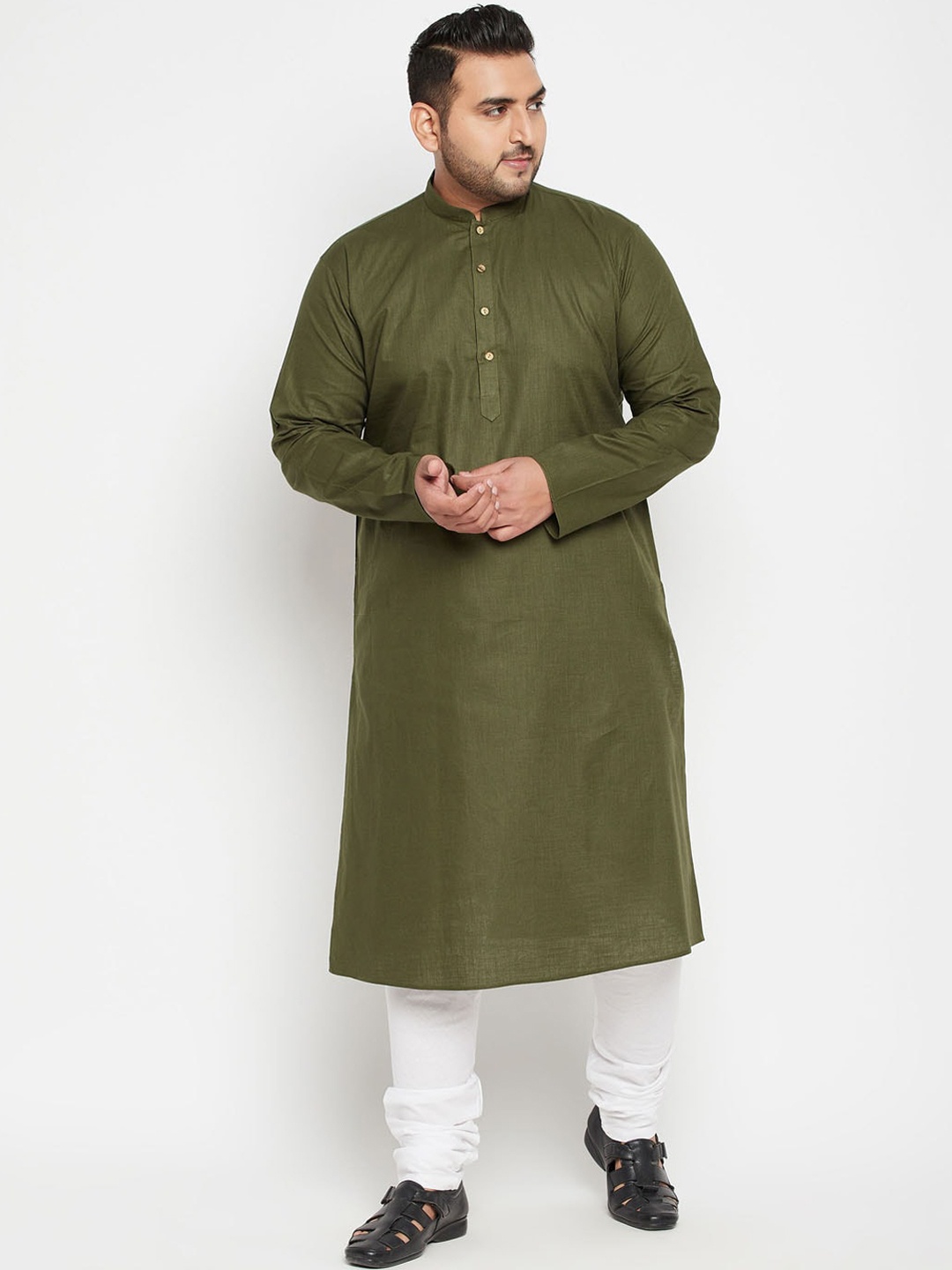 

VASTRAMAY PLUS Men Olive Green Regular Kurta with Pyjamas