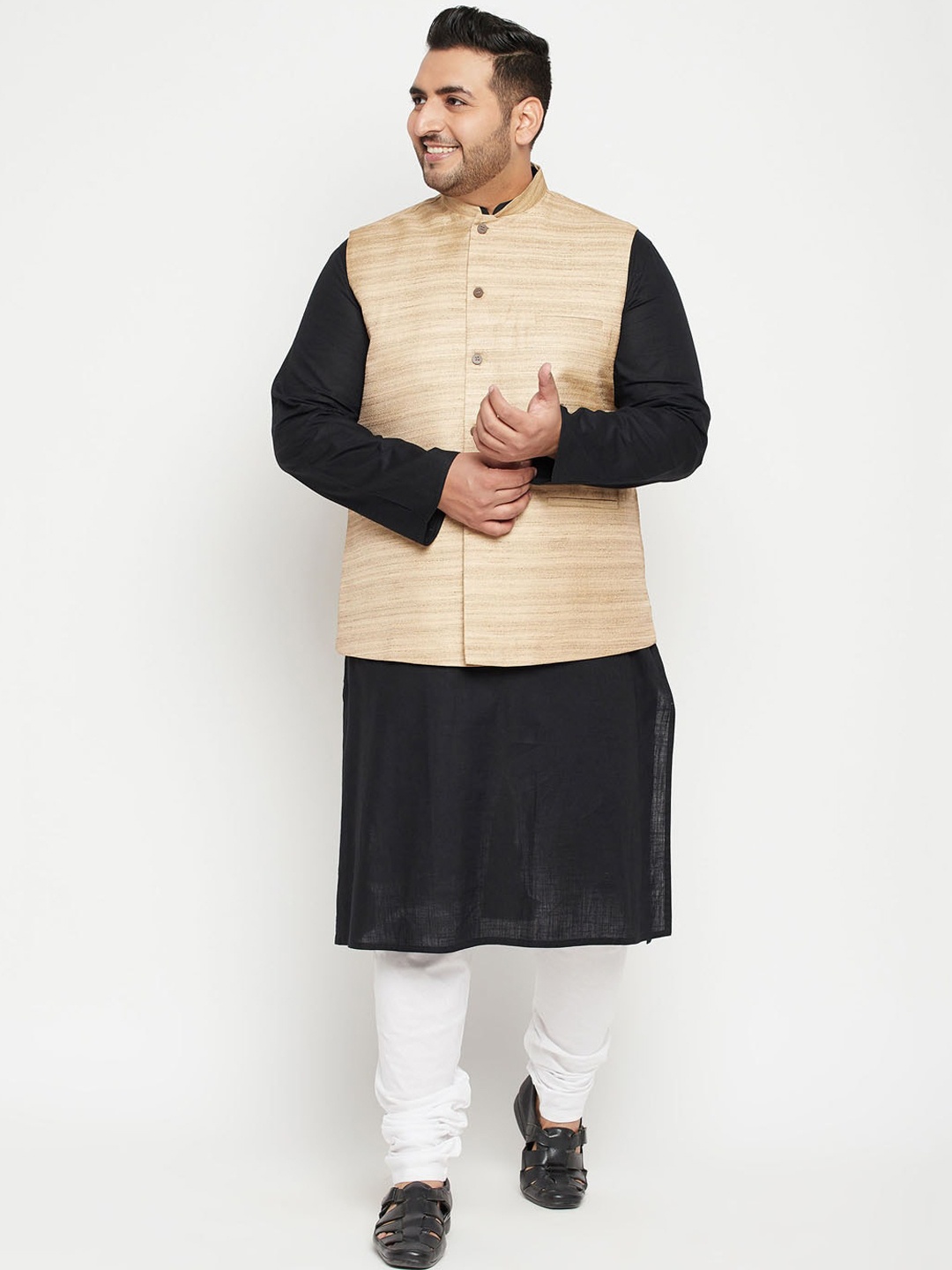 

VASTRAMAY Men Black Layered Kurta with Churidar