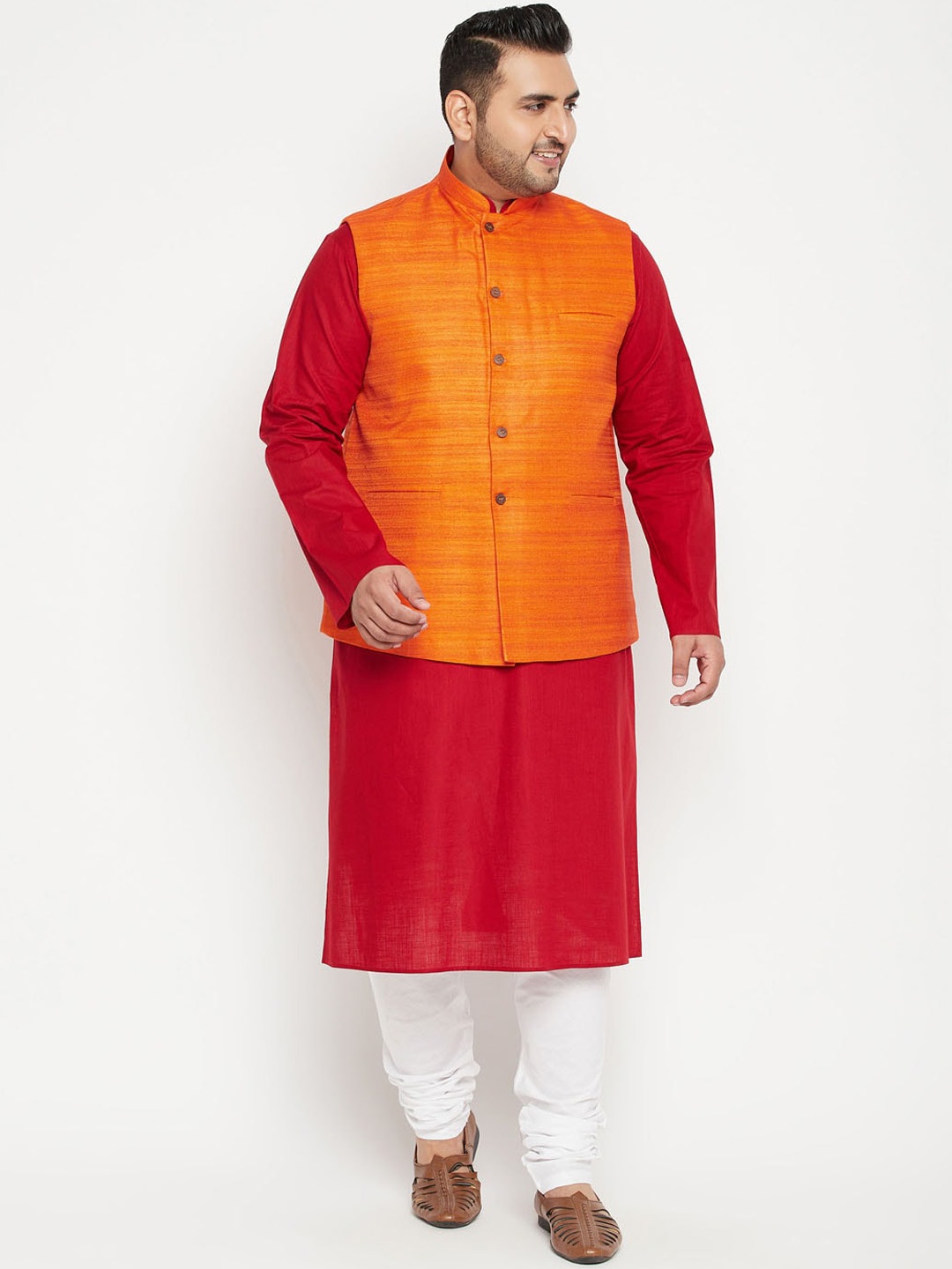 

VASTRAMAY Men Maroon Layered Kurta with Pyjamas