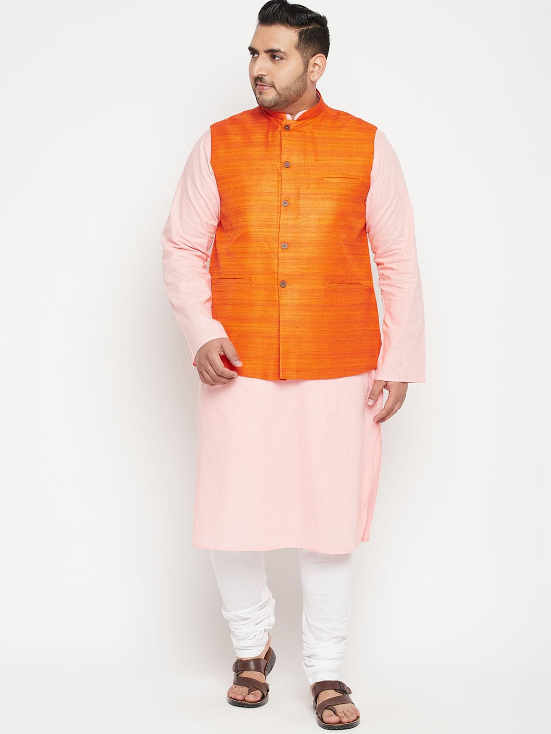 

VASTRAMAY Men Pink Layered Kurta with Pyjamas